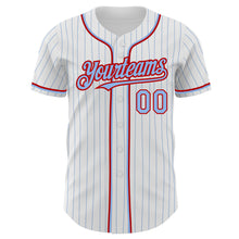 Load image into Gallery viewer, Custom White Light Blue Pinstripe Red Authentic Baseball Jersey