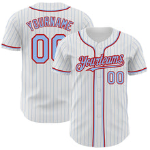Load image into Gallery viewer, Custom White Light Blue Pinstripe Red Authentic Baseball Jersey
