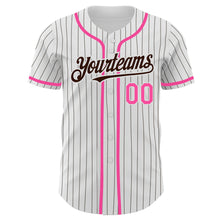 Load image into Gallery viewer, Custom White Brown Pinstripe Pink Authentic Baseball Jersey