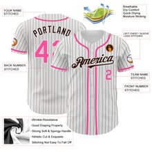 Load image into Gallery viewer, Custom White Brown Pinstripe Pink Authentic Baseball Jersey