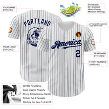 Load image into Gallery viewer, Custom White Navy Pinstripe Navy Authentic Baseball Jersey