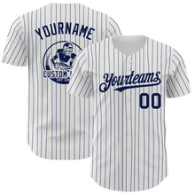 Load image into Gallery viewer, Custom White Navy Pinstripe Navy Authentic Baseball Jersey