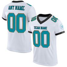 Load image into Gallery viewer, Custom White Teal Old Gold-Black Mesh Authentic Football Jersey