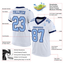 Load image into Gallery viewer, Custom White Light Blue-Navy Mesh Authentic Football Jersey
