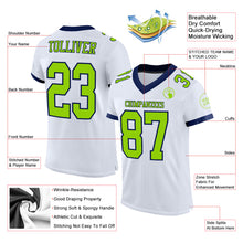 Load image into Gallery viewer, Custom White Neon Green-Navy Mesh Authentic Football Jersey