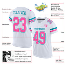 Load image into Gallery viewer, Custom White Pink-Teal Mesh Authentic Football Jersey