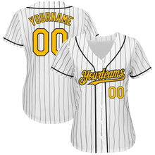 Load image into Gallery viewer, Custom White Black Pinstripe Gold Authentic Baseball Jersey