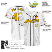 Load image into Gallery viewer, Custom White Black Pinstripe Gold Authentic Baseball Jersey