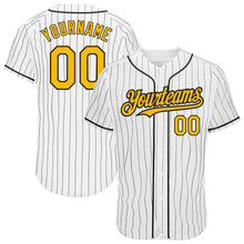 Load image into Gallery viewer, Custom White Black Pinstripe Gold Authentic Baseball Jersey