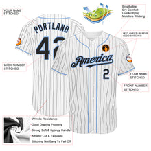 Load image into Gallery viewer, Custom White Black Pinstripe Light Blue Authentic Baseball Jersey