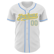 Load image into Gallery viewer, Custom White Light Blue-Yellow Authentic Baseball Jersey