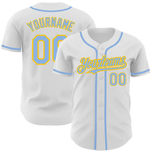 Load image into Gallery viewer, Custom White Light Blue-Yellow Authentic Baseball Jersey