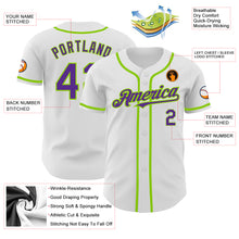 Load image into Gallery viewer, Custom White Purple-Neon Green Authentic Baseball Jersey
