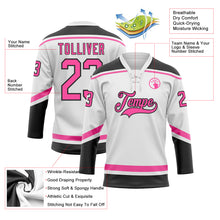 Load image into Gallery viewer, Custom White Pink-Black Hockey Lace Neck Jersey