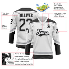 Load image into Gallery viewer, Custom White Black-Gray Hockey Lace Neck Jersey
