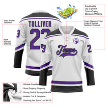 Load image into Gallery viewer, Custom White Purple-Black Hockey Lace Neck Jersey
