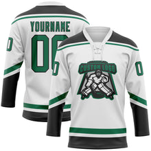Load image into Gallery viewer, Custom White Kelly Green-Black Hockey Lace Neck Jersey