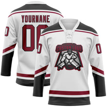 Load image into Gallery viewer, Custom White Maroon-Black Hockey Lace Neck Jersey