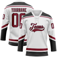 Load image into Gallery viewer, Custom White Maroon-Black Hockey Lace Neck Jersey
