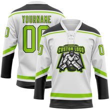 Load image into Gallery viewer, Custom White Neon Green-Black Hockey Lace Neck Jersey