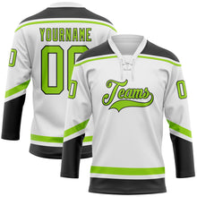 Load image into Gallery viewer, Custom White Neon Green-Black Hockey Lace Neck Jersey