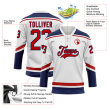 Load image into Gallery viewer, Custom White Red-Navy Hockey Lace Neck Jersey