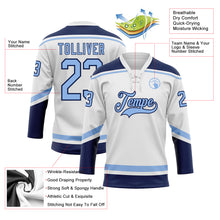 Load image into Gallery viewer, Custom White Light Blue-Navy Hockey Lace Neck Jersey
