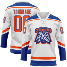 Load image into Gallery viewer, Custom White Orange-Royal Hockey Lace Neck Jersey