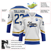 Load image into Gallery viewer, Custom White Royal-Old Gold Hockey Lace Neck Jersey