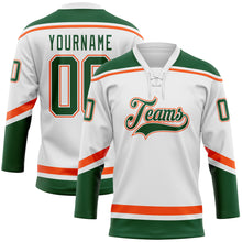 Load image into Gallery viewer, Custom White Green-Orange Hockey Lace Neck Jersey