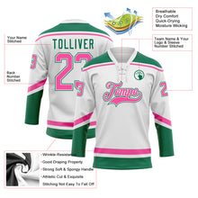 Load image into Gallery viewer, Custom White Pink-Kelly Green Hockey Lace Neck Jersey