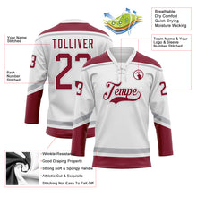 Load image into Gallery viewer, Custom White Crimson-Gray Hockey Lace Neck Jersey