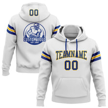 Load image into Gallery viewer, Custom Stitched White Royal-Yellow Football Pullover Sweatshirt Hoodie