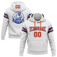 Load image into Gallery viewer, Custom Stitched White Orange-Royal Football Pullover Sweatshirt Hoodie