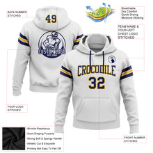 Load image into Gallery viewer, Custom Stitched White Navy-Gold Football Pullover Sweatshirt Hoodie