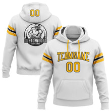 Load image into Gallery viewer, Custom Stitched White Gold-Black Football Pullover Sweatshirt Hoodie