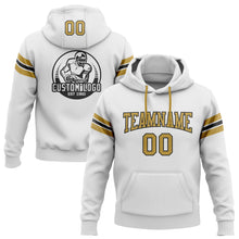 Load image into Gallery viewer, Custom Stitched White Old Gold-Black Football Pullover Sweatshirt Hoodie