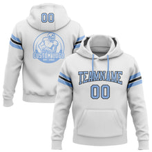 Load image into Gallery viewer, Custom Stitched White Light Blue-Black Football Pullover Sweatshirt Hoodie