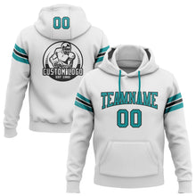 Load image into Gallery viewer, Custom Stitched White Teal-Black Football Pullover Sweatshirt Hoodie
