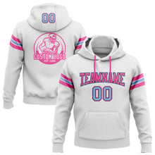 Load image into Gallery viewer, Custom Stitched White Light Blue Black-Pink Football Pullover Sweatshirt Hoodie