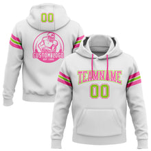 Load image into Gallery viewer, Custom Stitched White Neon Green-Pink Football Pullover Sweatshirt Hoodie