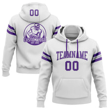 Load image into Gallery viewer, Custom Stitched White Purple-Gray Football Pullover Sweatshirt Hoodie