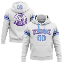 Load image into Gallery viewer, Custom Stitched White Light Blue-Purple Football Pullover Sweatshirt Hoodie