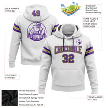 Load image into Gallery viewer, Custom Stitched White Purple Old Gold-Black Football Pullover Sweatshirt Hoodie