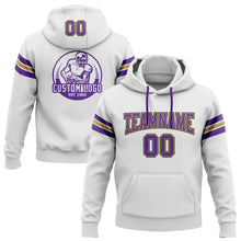 Load image into Gallery viewer, Custom Stitched White Purple Old Gold-Black Football Pullover Sweatshirt Hoodie