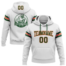 Load image into Gallery viewer, Custom Stitched White Green-Orange Football Pullover Sweatshirt Hoodie