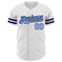 Load image into Gallery viewer, Custom White Light Blue-Navy Authentic Baseball Jersey