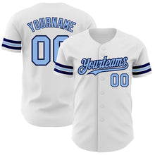 Load image into Gallery viewer, Custom White Light Blue-Navy Authentic Baseball Jersey