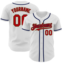 Load image into Gallery viewer, Custom White Red Navy-Old Gold Authentic Baseball Jersey
