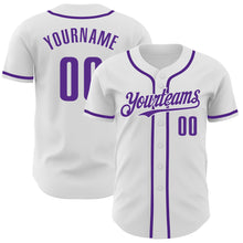Load image into Gallery viewer, Custom White Purple Authentic Baseball Jersey